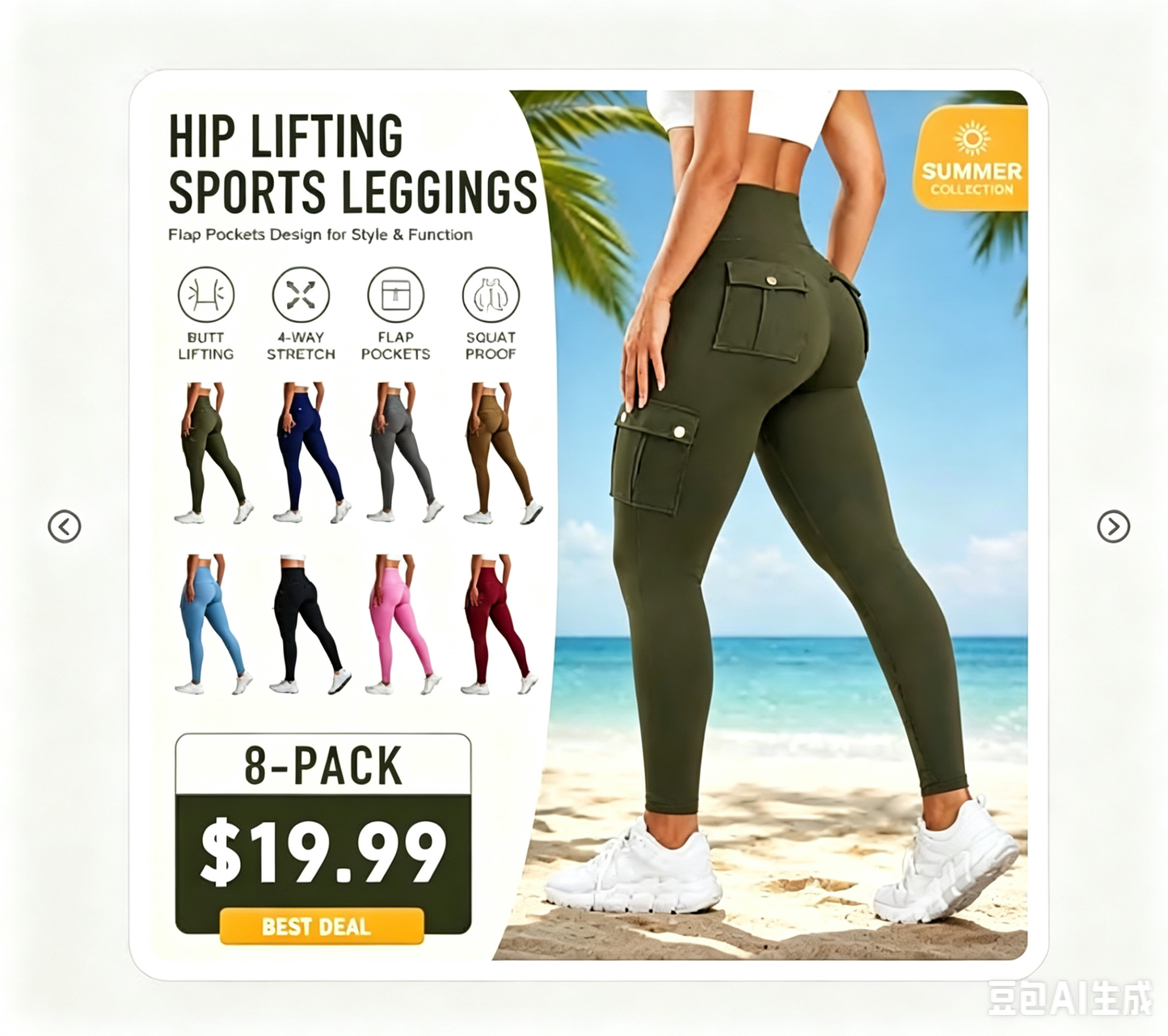 Women's Butt Lifting Leggings with Flap Pockets